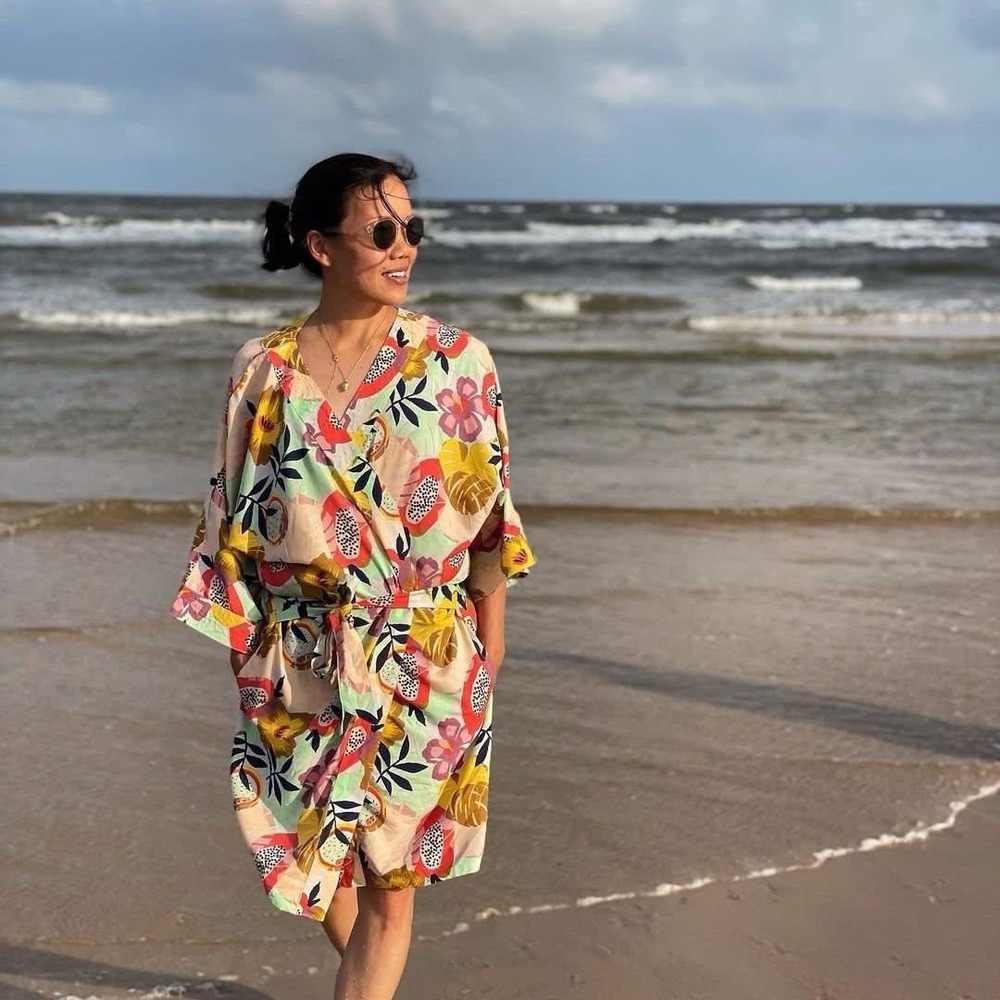 Noonday Collection XS/S Papaya Print Kimono Robe 3/4 Sleeve Beach Swim Cover Up